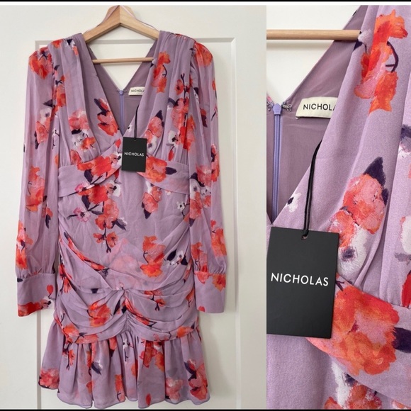 NICHOLAS Gathered Frill Lavender Dress - Picture 2 of 5